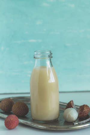 view of a bottle lychee smoothieの写真素材