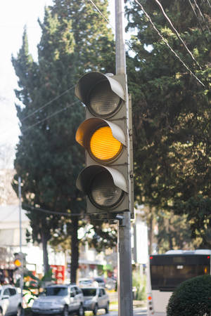 traffic light with yellow lightの写真素材