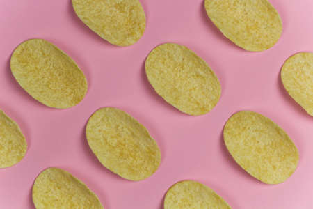 chips rows pink pastel backgroundの写真素材