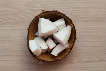 top view coconut wooden backgroundの写真素材