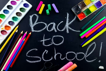 back to school background chalk board and  stationery