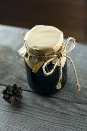 jam jar vintage wooden nackgroundの写真素材