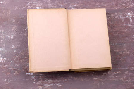 open book with blank sheets top view brown shabby background