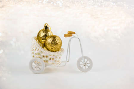 beautiful decorative bike with christmas decorations in the basket