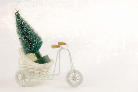 beautiful decorative bike with christmas decorations in the basketの写真素材