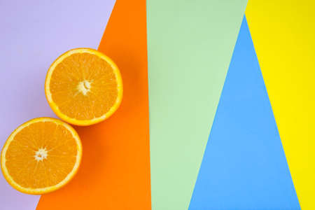 top view orange on stripped backgroundの写真素材