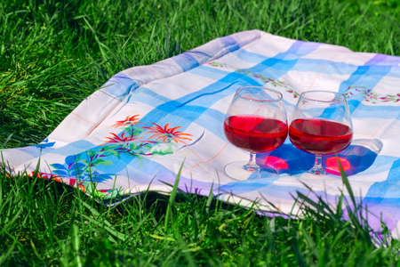 picnic with red wine outdoor, summer vacation concept