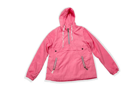 pink fashionable raincoat isolated on a white backgroundの写真素材