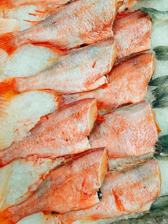 close up texture of fish meat in a marketの写真素材