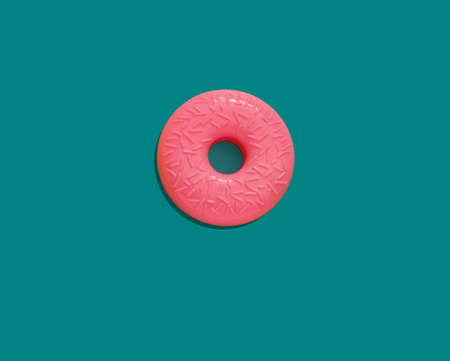 Minimal jood junk food poster. Donut icon a blue background.