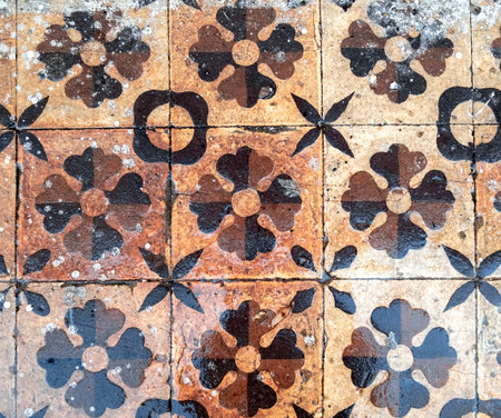 Textured old rust-colored tile in Turkey.の写真素材