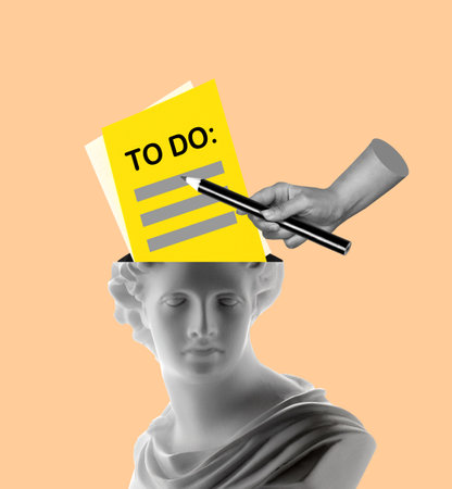 Art collage ancient statue bust with to do list.の写真素材