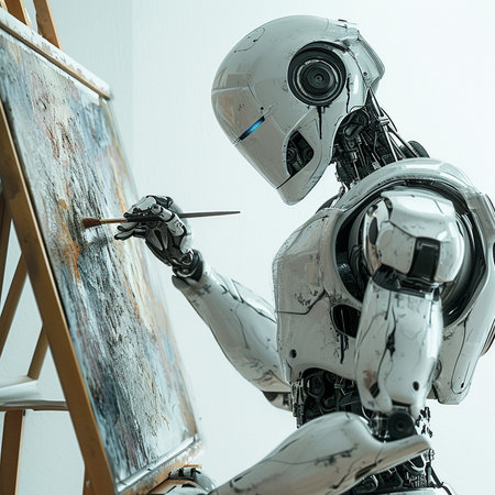 Robot draws on canvasの素材