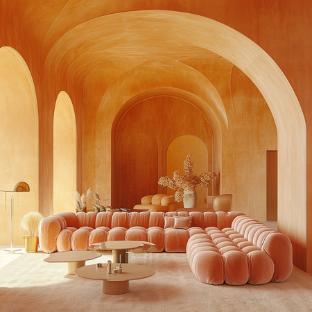 Interior design large modern living room with peach fuzz color paletteの素材
