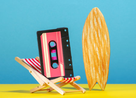 Beach party poster with audio tape.の写真素材