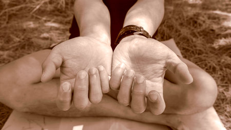 Man's hands. classic color. bare hands.の写真素材