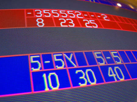 closeup of electronic bowling score screenの写真素材