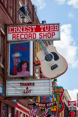 Ernest Tubb Record Shop sign on Broadway in Nashville, Tennessee on May 30th, 2022.のeditorial素材