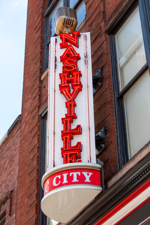 Nashville City sign on Broadway in Nashville, Tennessee on May 30th, 2022.のeditorial素材