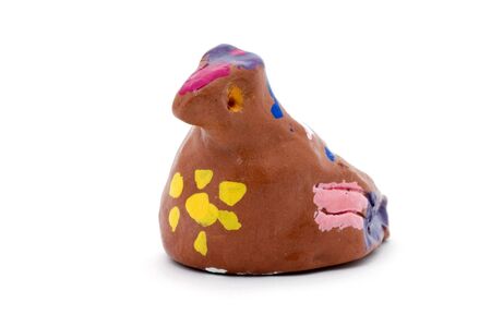 A ceramic chicken made in a children's art classの写真素材