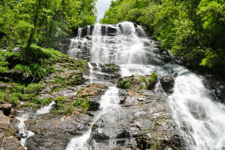 Amicalola Falls waterfall shot at slow shutter speed in Spring