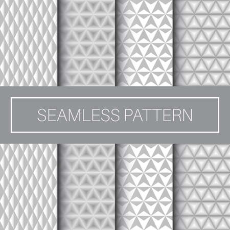 Seamless 3D Triangular Pattern Collection in Monochrome Colorのイラスト素材