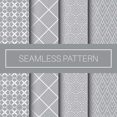 Seamless Geometric Pattern Tile Collection in Monochrome Colorのイラスト素材