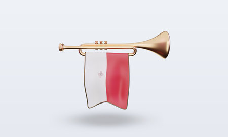 3d trumpet Malta flag rendering front viewの写真素材