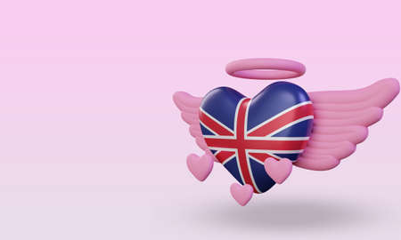 3d valentine love United Kingdom flag rendering right view