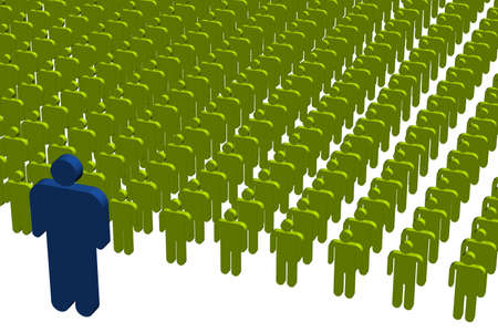 A concept image of workers. A blue leader in front of a green crowd.の写真素材