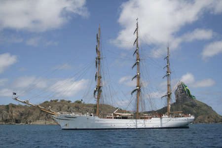 The White Swan sail ship, in Fernando de Noronha, Brazil.