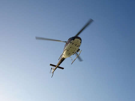 A helicopter in the air.