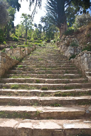 Situated on the Bolivian side of the lake with regular boat links to the Bolivian town of Copacabana is Isla del Sol.の写真素材