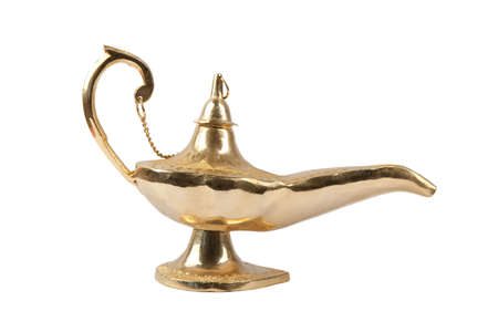 A golden magic lamp isolated on a white background. Image is at 21 megapixels.の写真素材