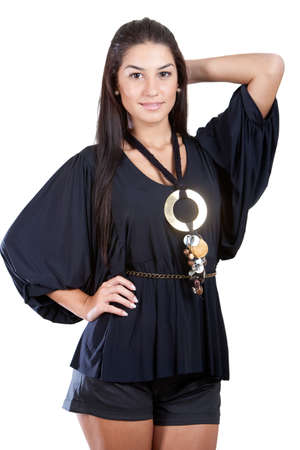 A gorgeous brazilian brunette model in studio shot, isolated on a white background.の写真素材