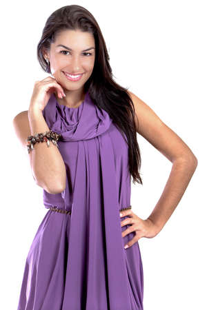 A gorgeous brazilian brunette model in studio shot, isolated on a white background.の写真素材
