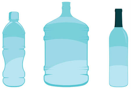 Three bottles - small water, large water and wine bottle. Editable vector file.のイラスト素材