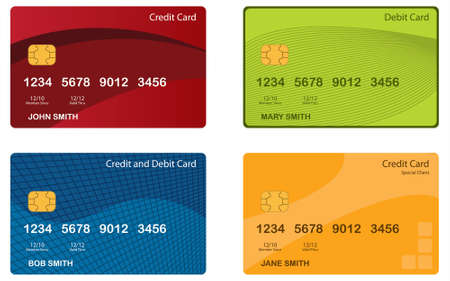 A set of 4 different credit cards. Editable vector file. のイラスト素材