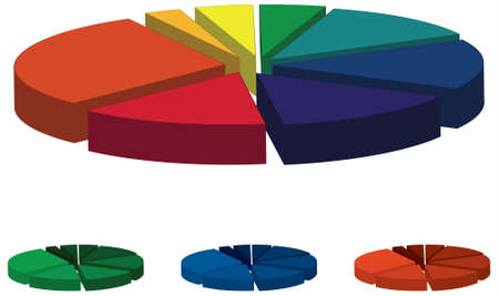 A colorful pie chart illustration and 3 extras, in one color tones.のイラスト素材