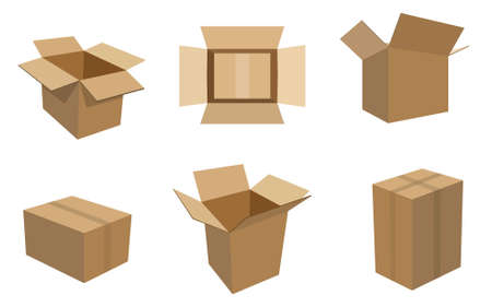 A set of 6 different cardboard boxes in an editable vector file. のイラスト素材