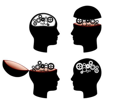 Four head with cogs representing brain. Editable vector illustration.のイラスト素材
