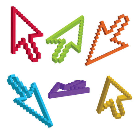 3D mouse cursor arrow in various angles and colors. Editable vector illustration.のイラスト素材