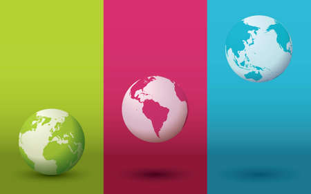 Three colorful globes with gradient backgrounds and shadows. Editable vector illustration.のイラスト素材