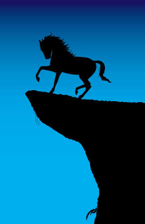 A horse on a rock at dusk. Editable vector illustration.のイラスト素材