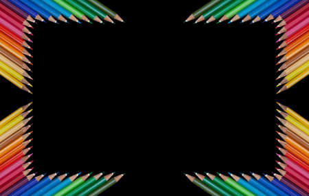 A vivid image with various colored pencils such as yellow, orange, red, pink, green and blue.の写真素材