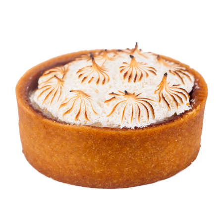 A delicious lemon pie isolated on a white background.の写真素材