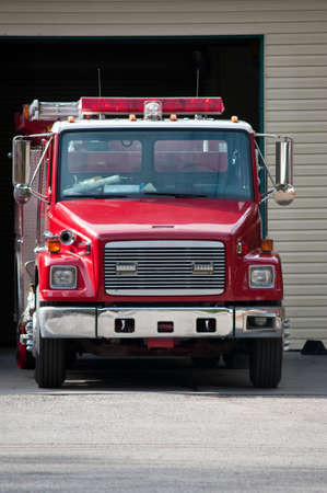 A fire engine parked and ready to roll