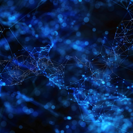 abstract blue background with connecting dots and lines. 3d rendering