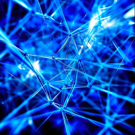abstract blue background with glowing lines and dots, 3d renderの写真素材