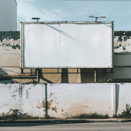 Blank billboard on the wall of abandoned industrial building with copy spaceの写真素材